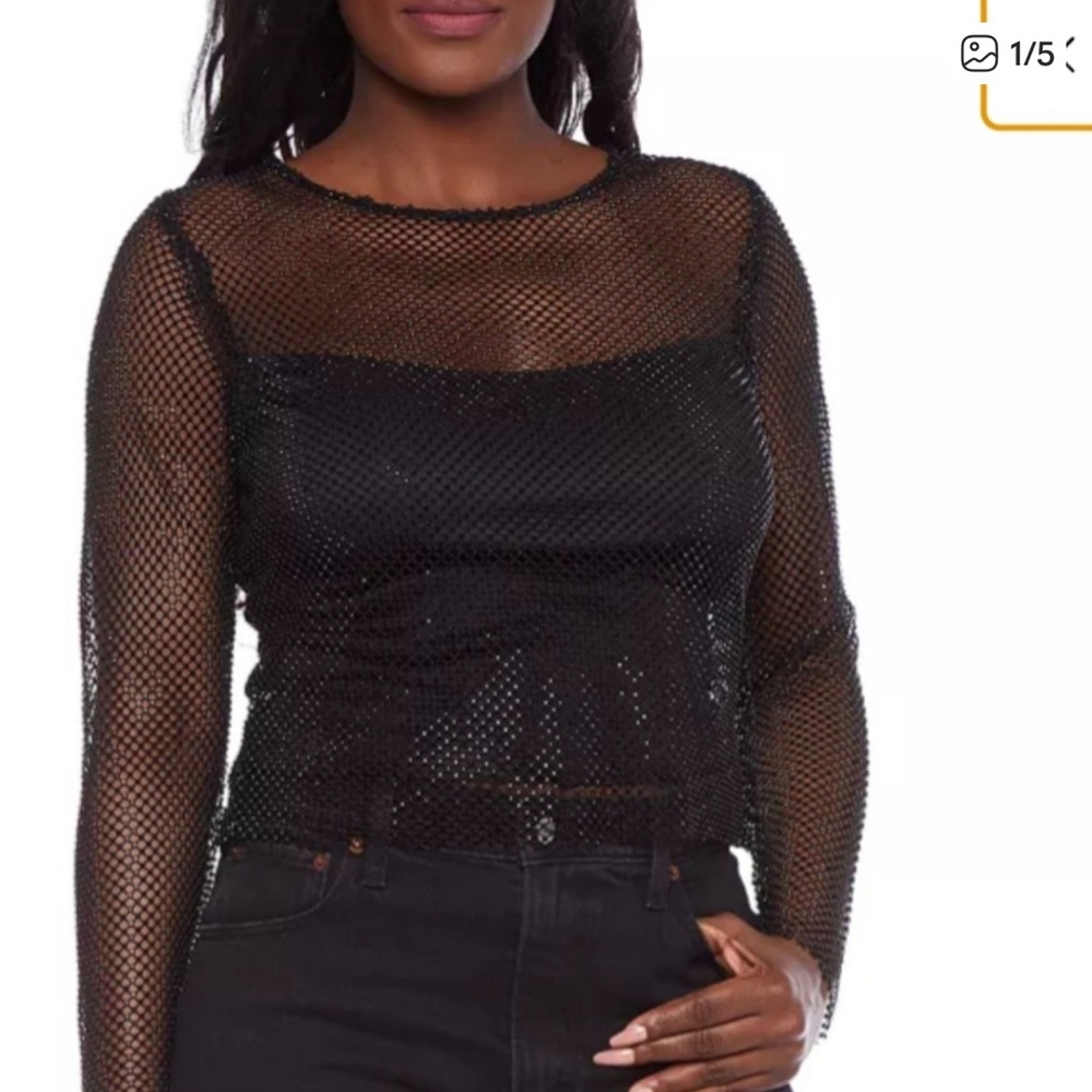 Alex and Sophia Black Mesh Long Sleeve Top size M NWT